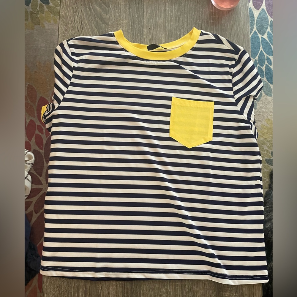 Shein navy blue/white/yellow striped top